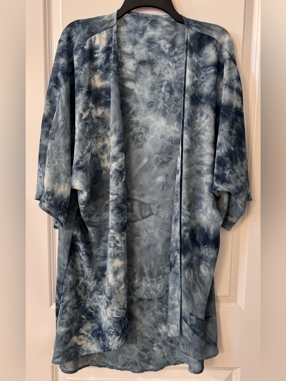 #6072 - Blue Swirl Tie-Dye Chiffon Open Front Kimono Topper Cardi Beach Cover-Up